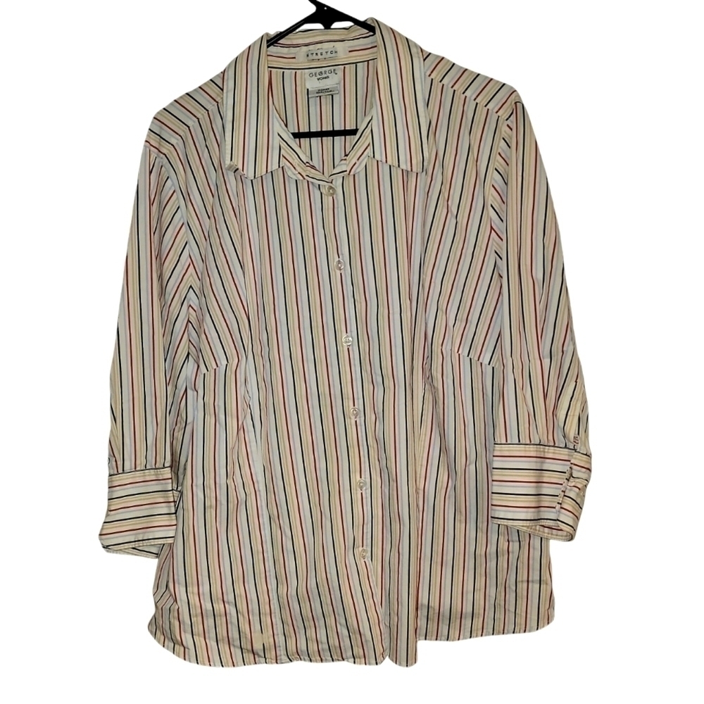 George women stretch size 22/24W striped 3/4 sleeve multi color shirt